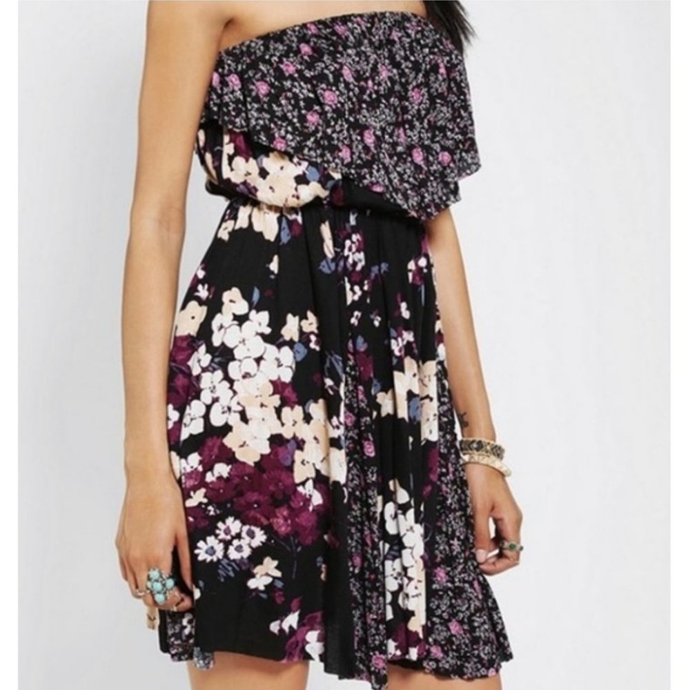 Urban Outfitters Black Strapless Floral Dress